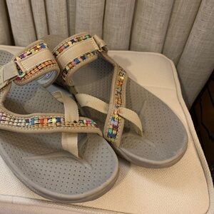 Skechers Beige Sandals with Multicolor Accents